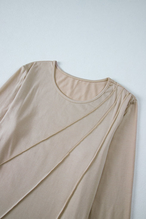 Asymmetric Exposed Seam Detail Drop Shoulder Crew Neck Pullover Top